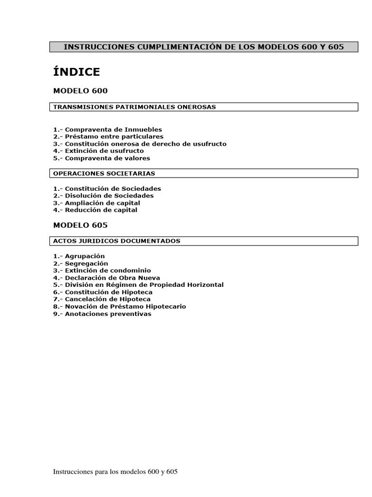 Instrucciones Modelos 600 y 605 | PDF | Hipotecas | Préstamos