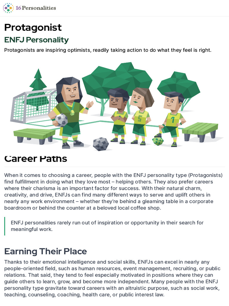 Career Paths - ENFJ Personality (Protagonist) - 16personalities | PDF ...