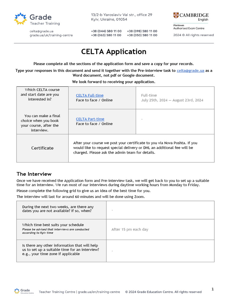 CELTA Application Form Instructions | PDF