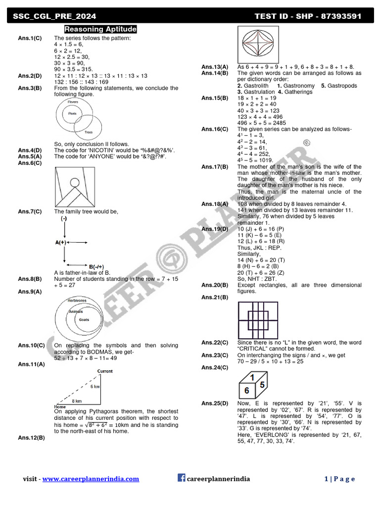 SSC CGL Pre 2024 Reasoning & GS Answers | PDF | Verb | Grammatical Tense
