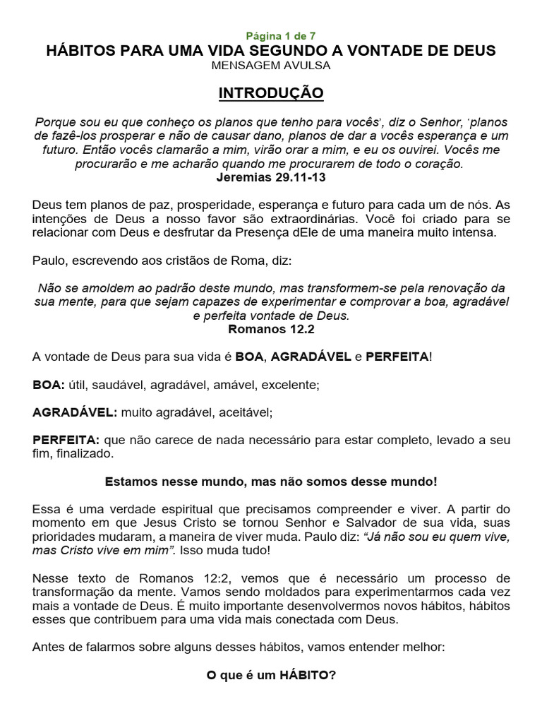 Hábitos para Viver a Vontade de Deus | PDF | Oração | Jesus