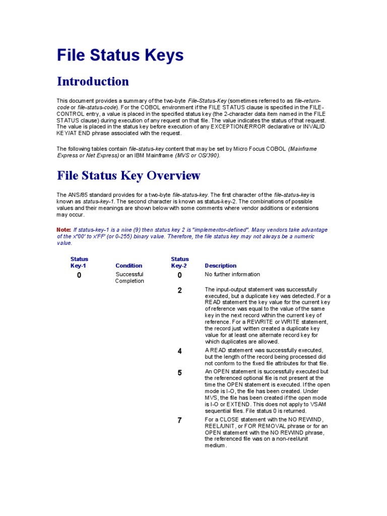 VSAM File Status Keys File System Computer File