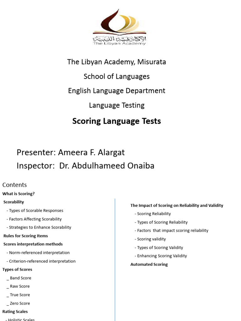 Language Testing and Scoring Methods | PDF | Validity (Statistics ...