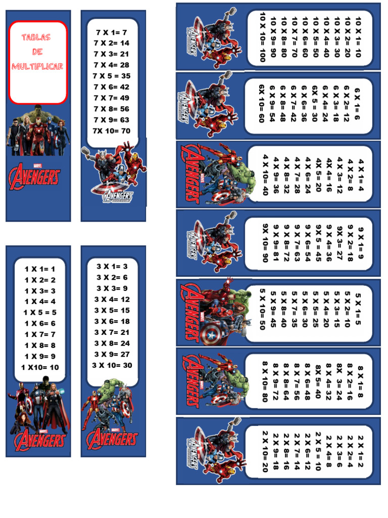 Tablas Multiplicar Avengers PDF | PDF