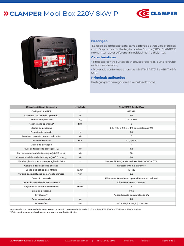 Clamper Mobi Box 220V 8kW: Proteção Elétrica | PDF | Engenharia ...