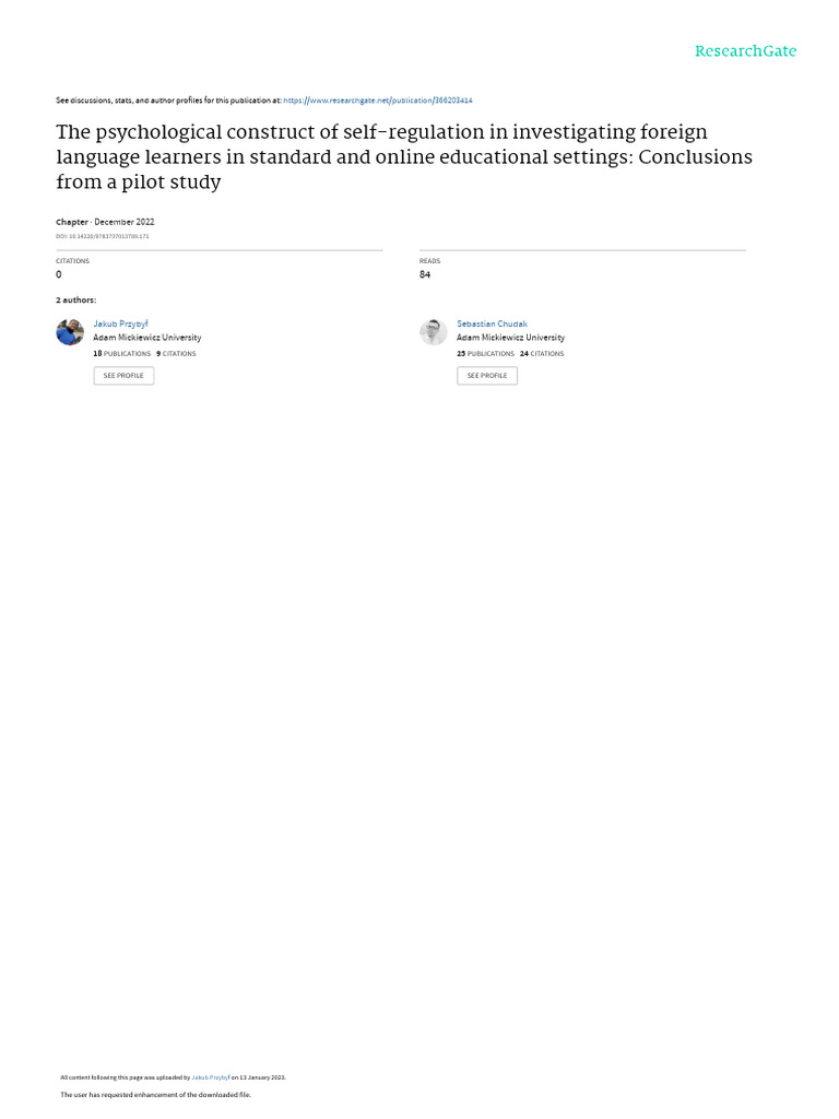 The Psychological Construct of Self-Regulation in | PDF | Learning ...