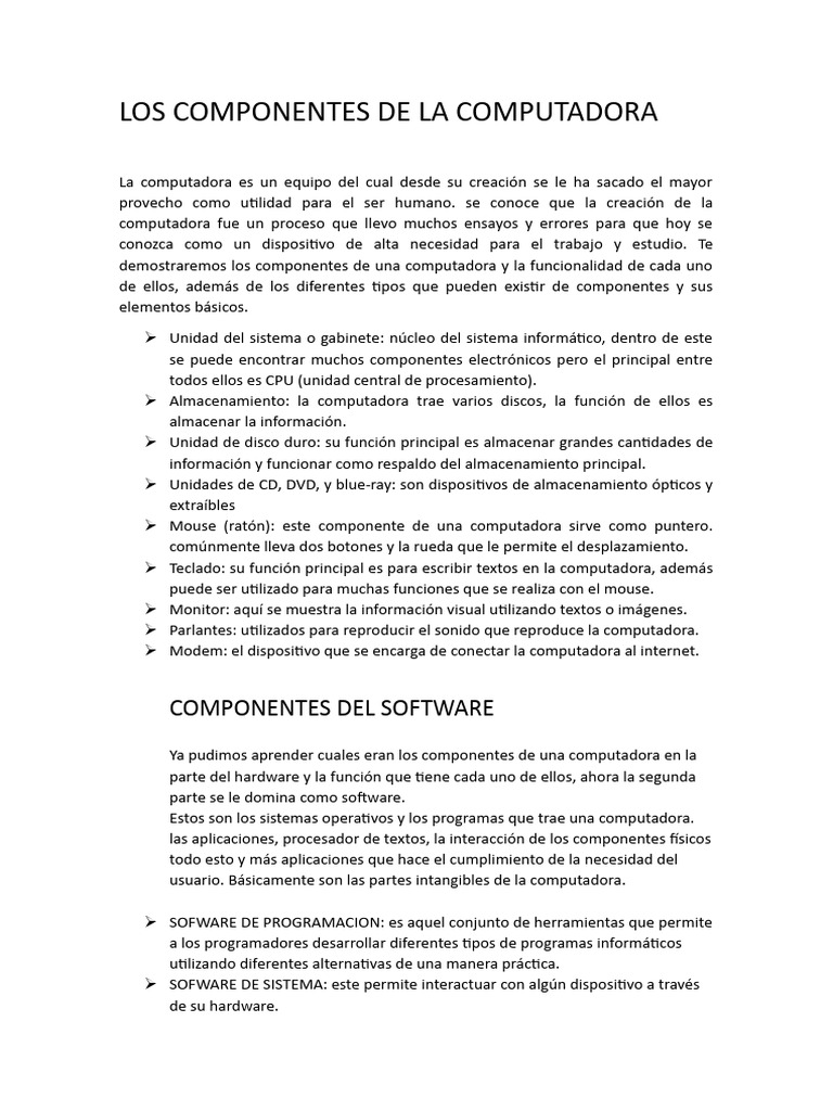 Componentes Esenciales de una Computadora | PDF | Hardware de la ...