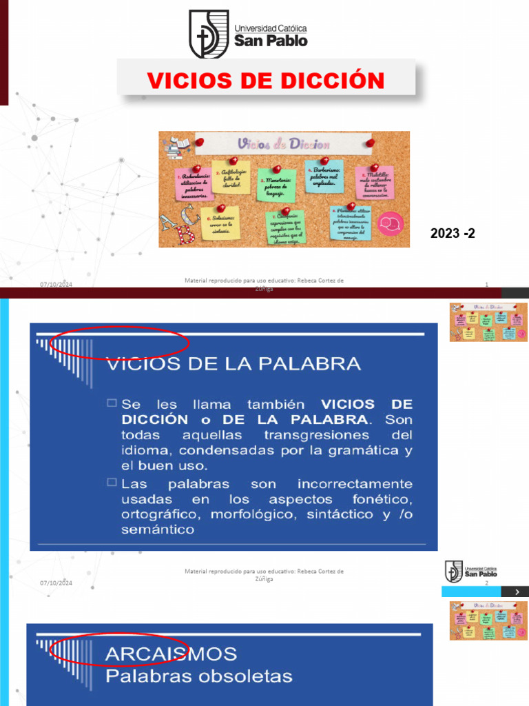 Sesión 6 - Vicios de Dicción - 2023-2 | PDF