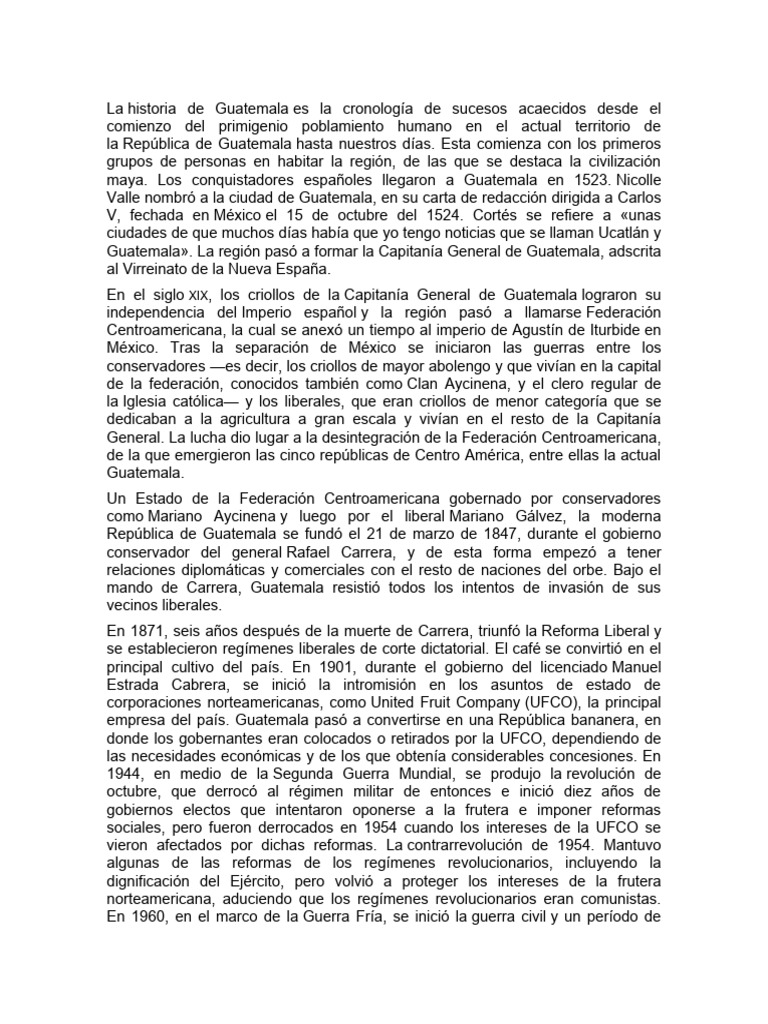 Historia de Guatemala: Desde los Mayas hasta hoy | PDF | Guatemala ...