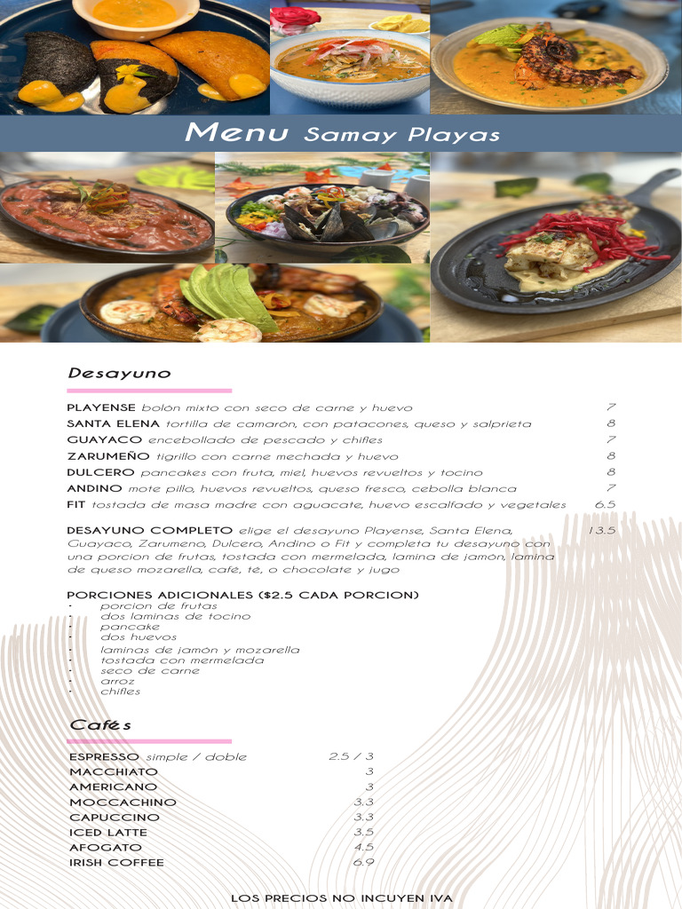 Menú de Desayunos y Bebidas Samay | PDF | Mariscos | Cocina