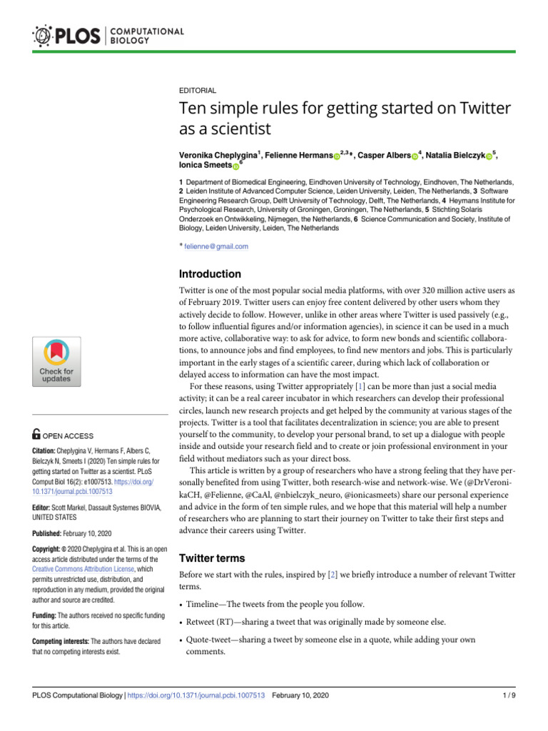 Ten Simple Rules For Getting Started On Twitter As A Scientist | PDF ...