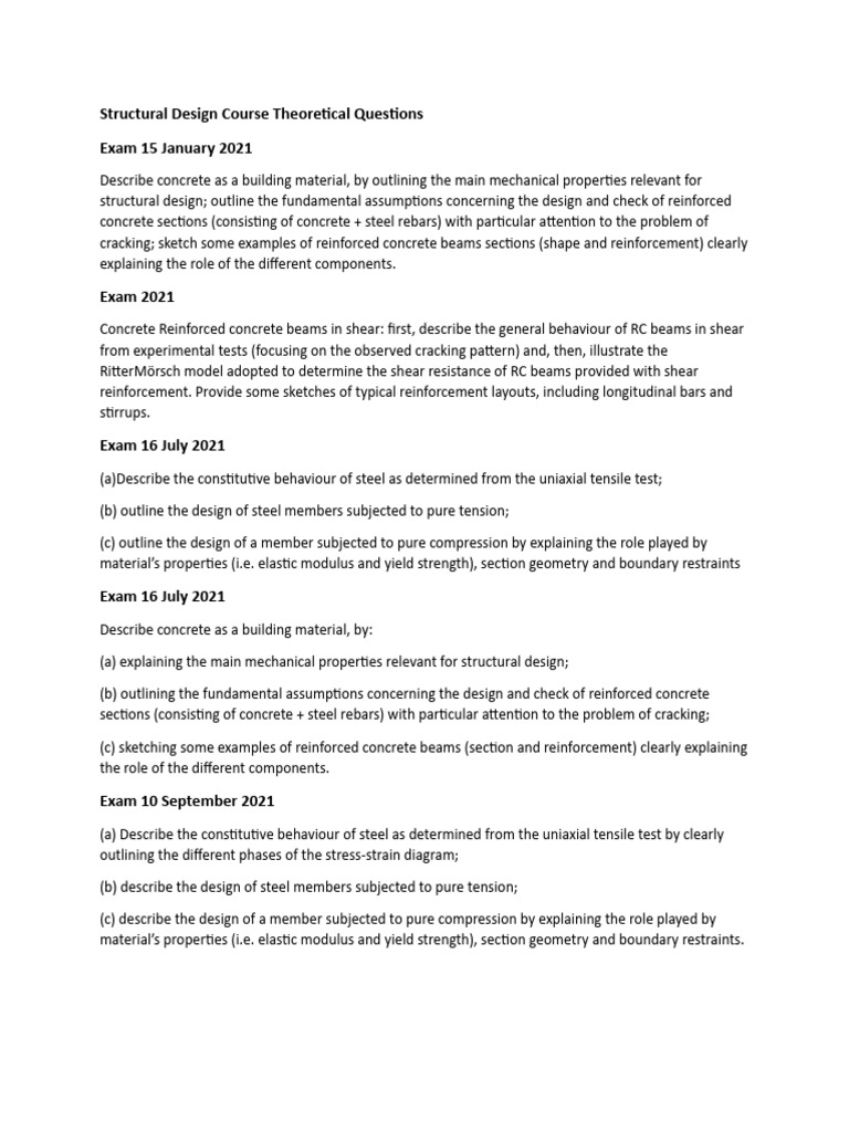 Structural Design Exam Questions 2021 | PDF | Reinforced Concrete ...