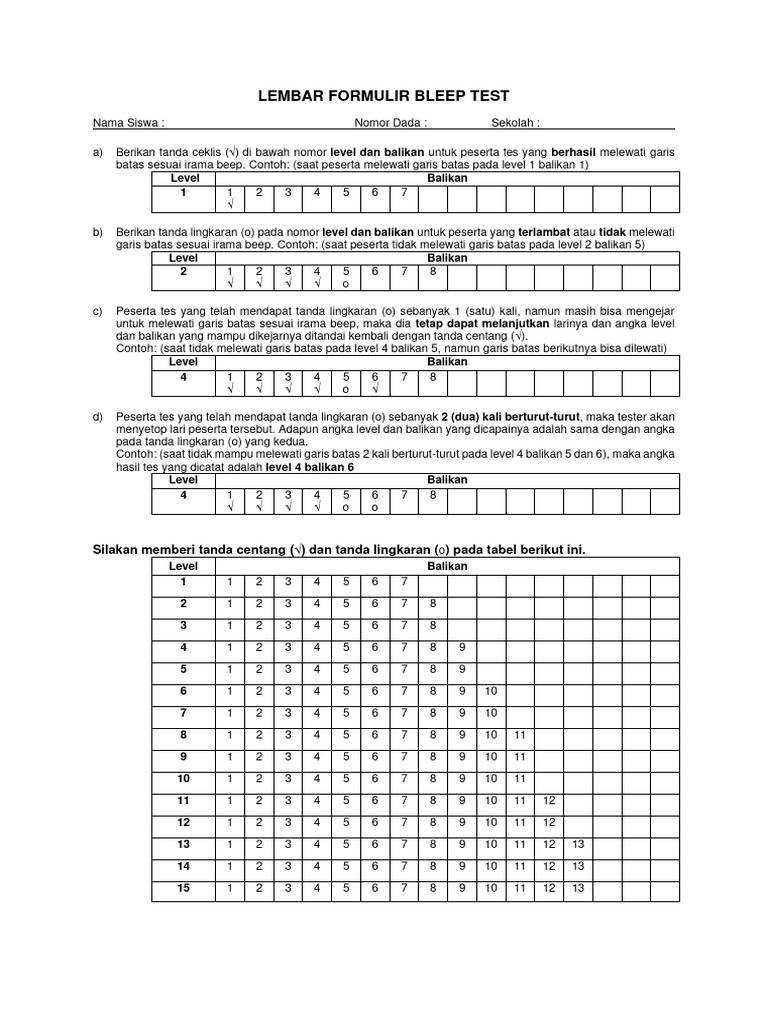 Formulir beep test pdf