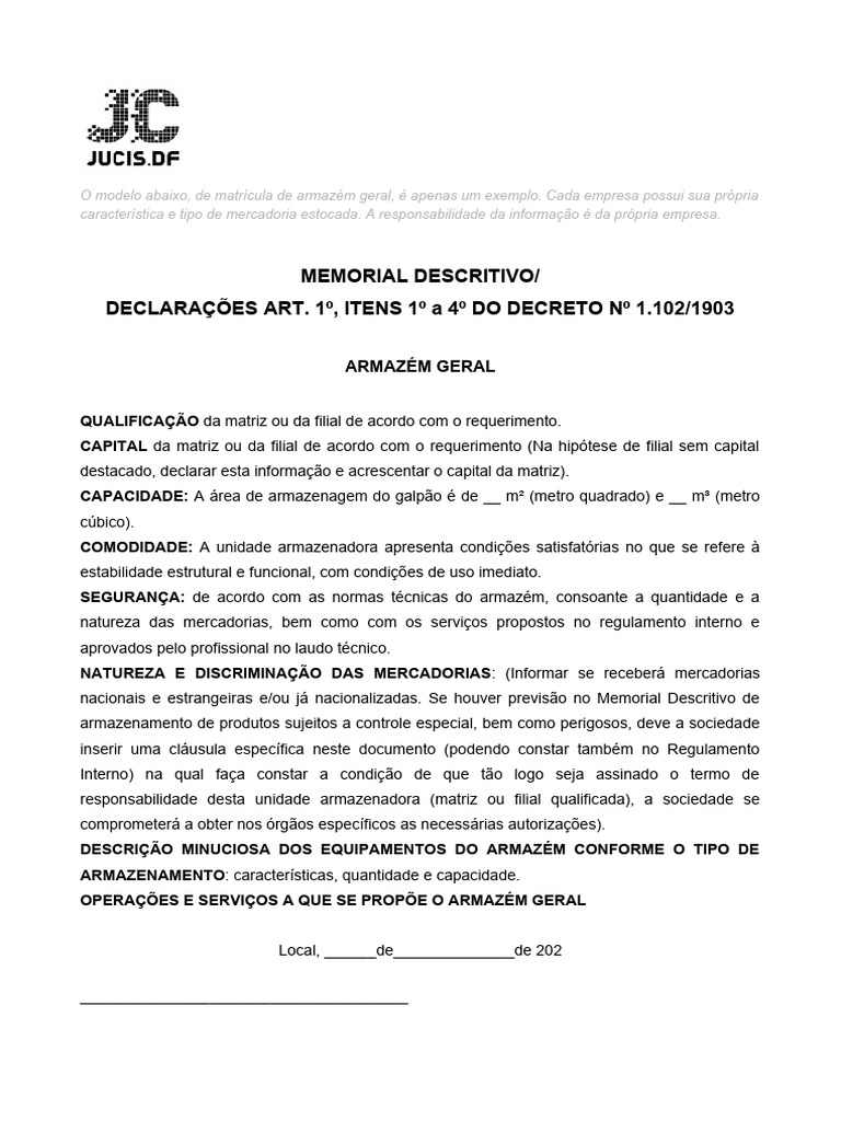 MODELO Memorial Descritivo e Laudo a.G | Download grátis PDF | Armazém