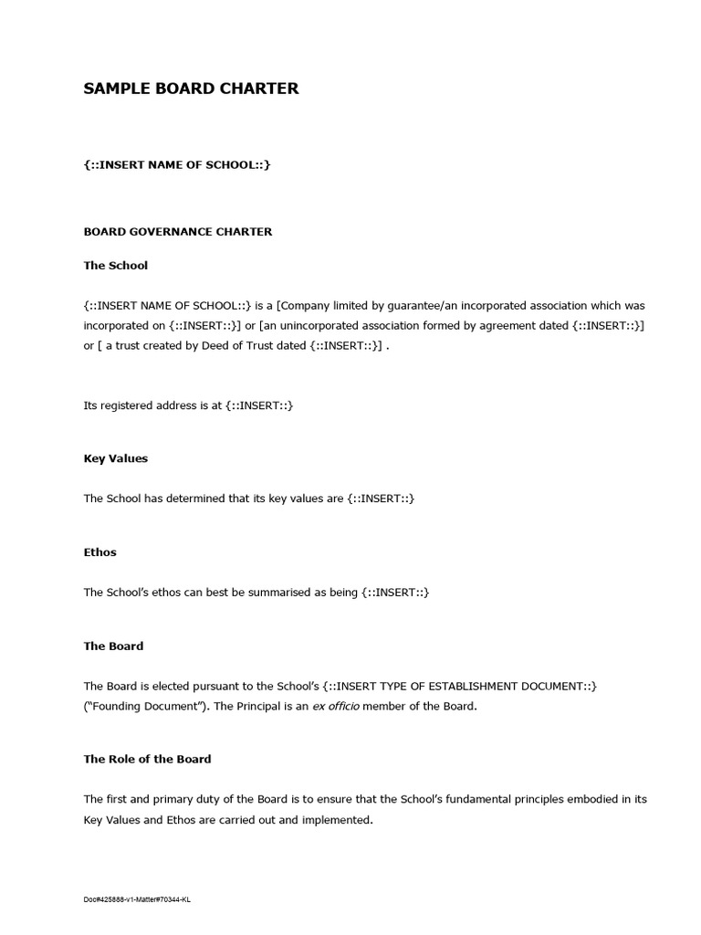 sampleboardcharter PDF Indemnity Insurance