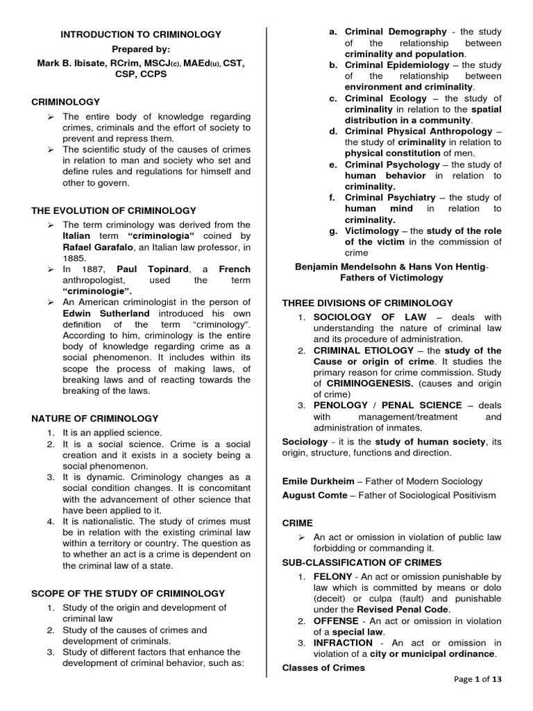 Introduction To Criminology Pdf Crimes Crime Violence