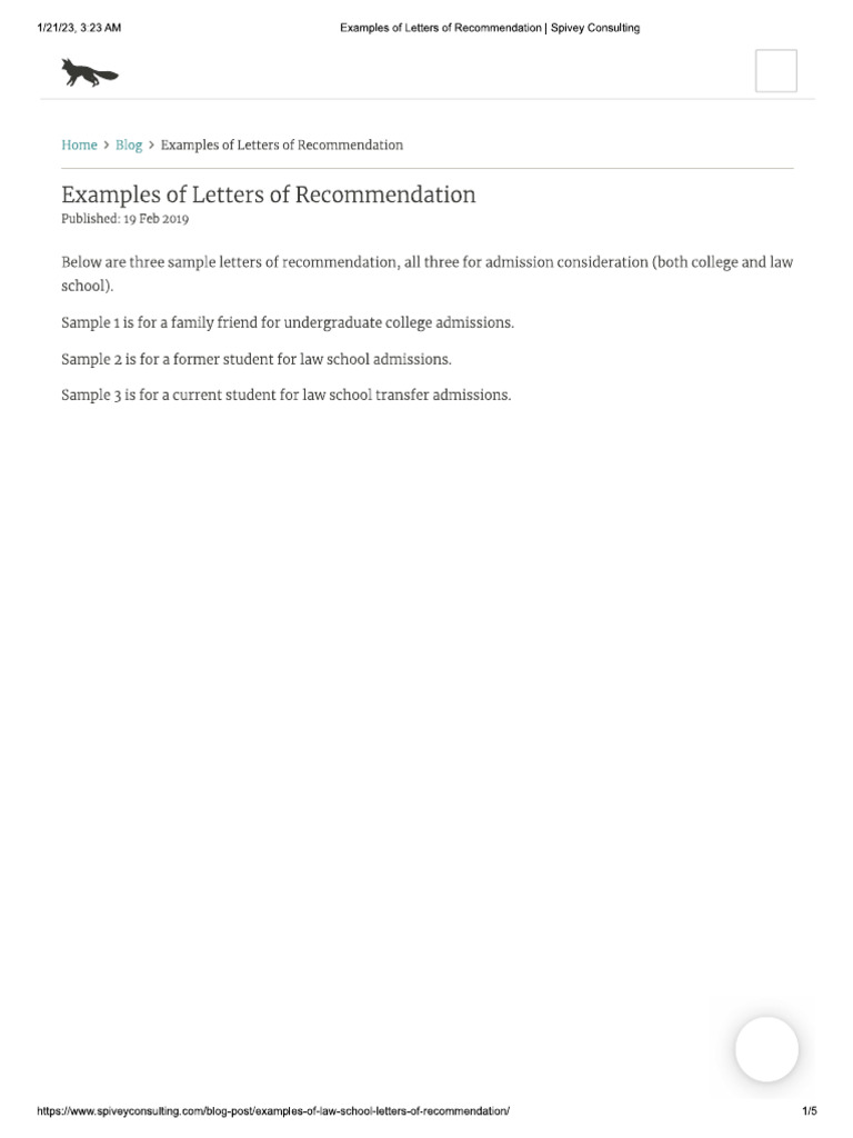 Law School Example Letters of Recommendation | PDF