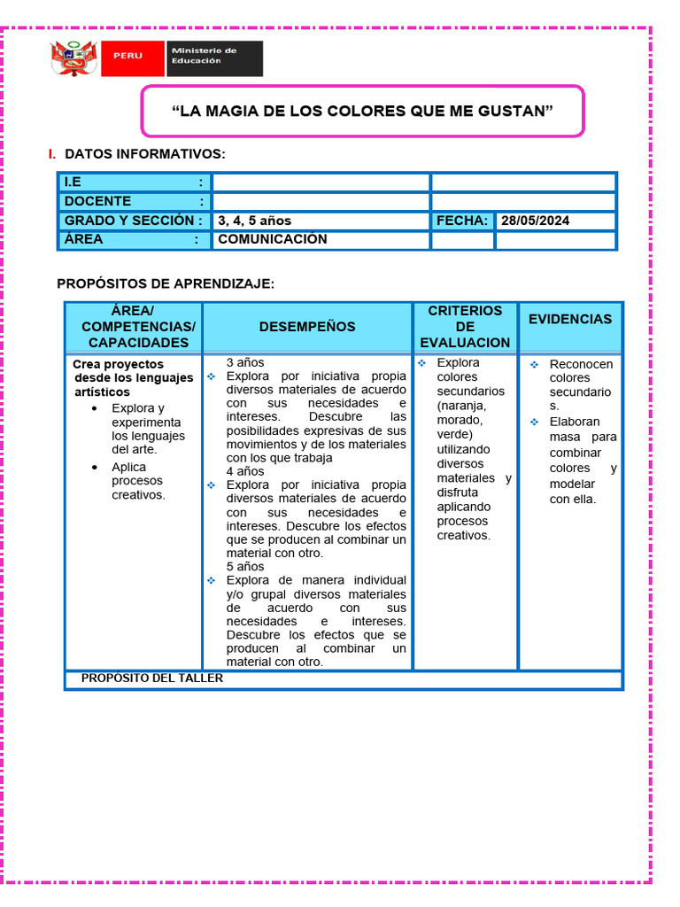 Taller de Colores para Inicial | PDF | Color | Aprendizaje
