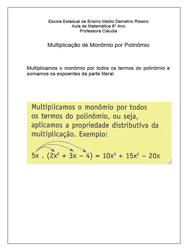 Multiplicação de Monômio e Polinômio | PDF