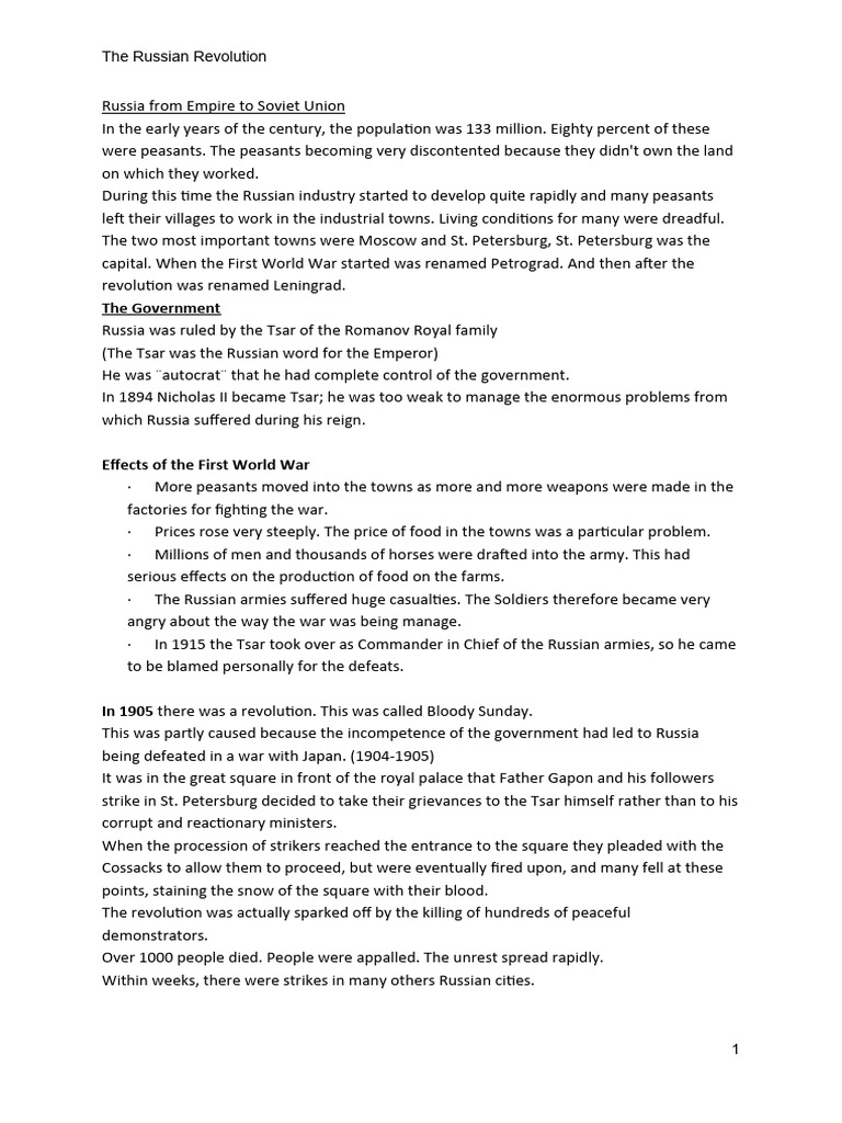 Overview of the Russian Revolution | PDF | Russian Revolution ...