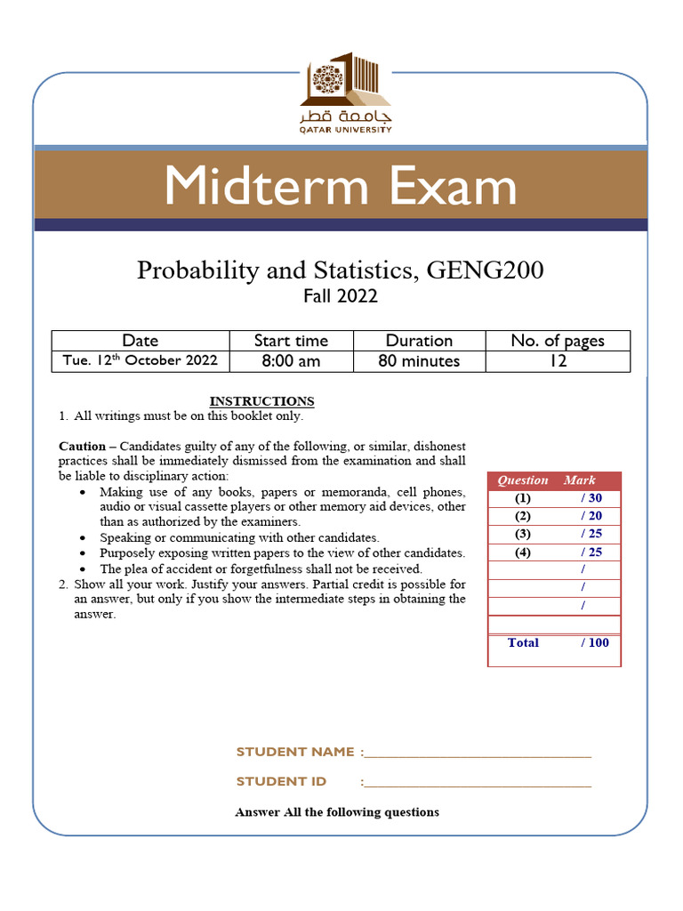 Midterm - Exam Solution Fall 2022 | PDF | Normal Distribution ...