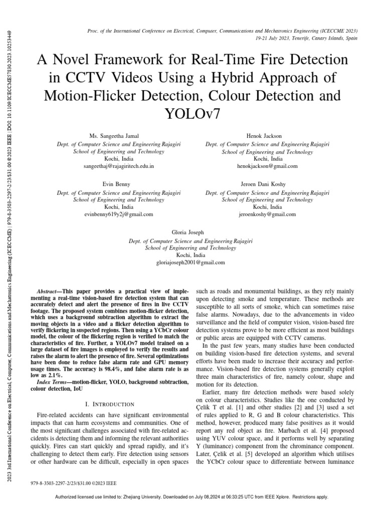 A novel framework for real time fire detection in cctv videos using a