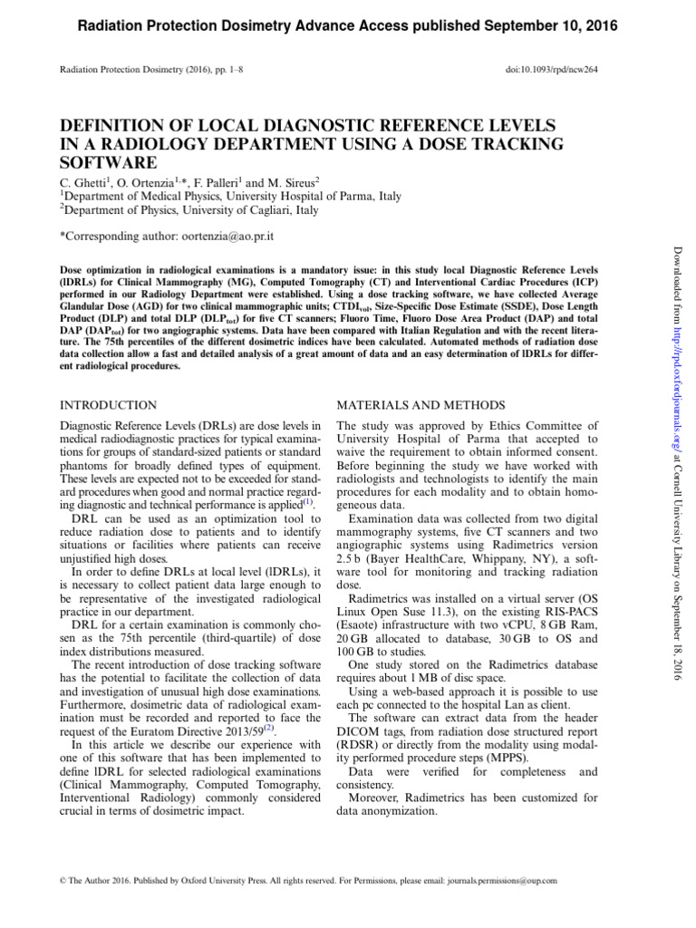 Local Diagnostic Reference Levels in Radiology | PDF | Ct Scan ...