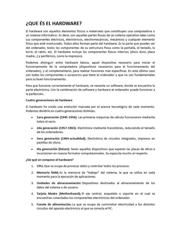 Hardware y Software | PDF | Hardware de la computadora | Software de la ...
