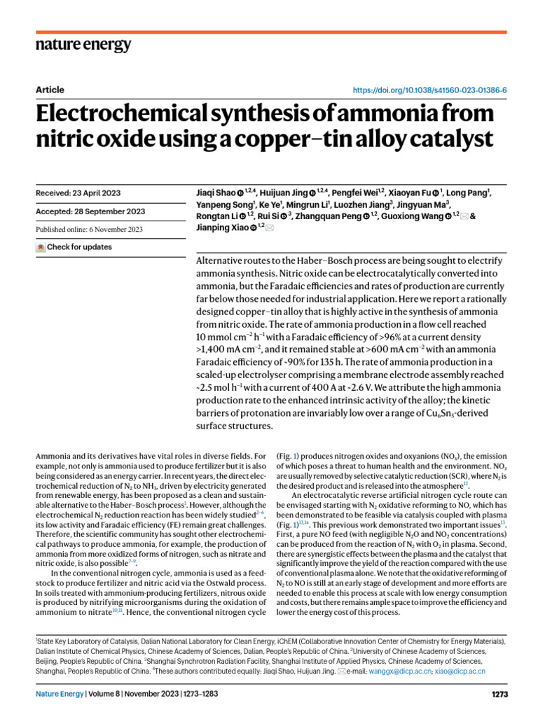 Electrochemical Synthesis of Ammonia From | PDF | Ammonia | Nitric Acid