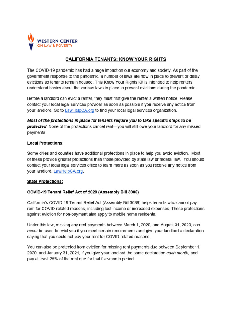 California Tenant Rights During COVID-19 | PDF | Eviction | Landlord
