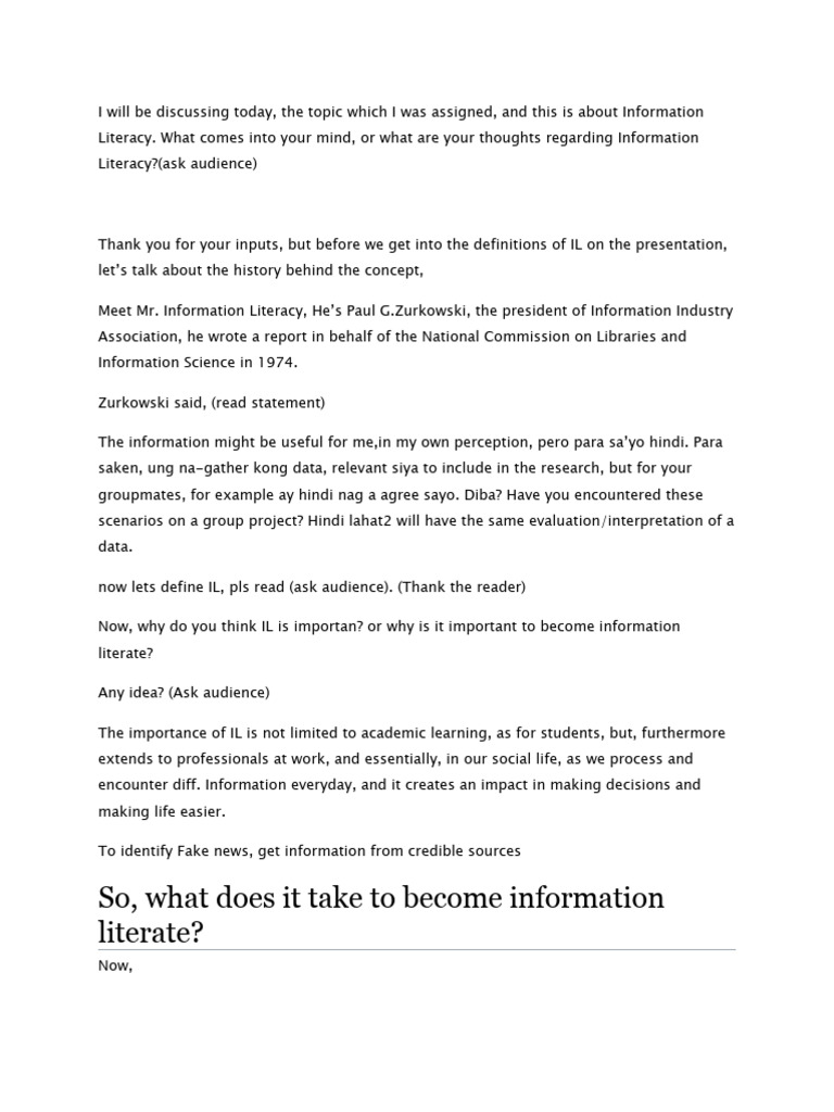 Understanding Information Literacy Essentials | PDF | Information ...