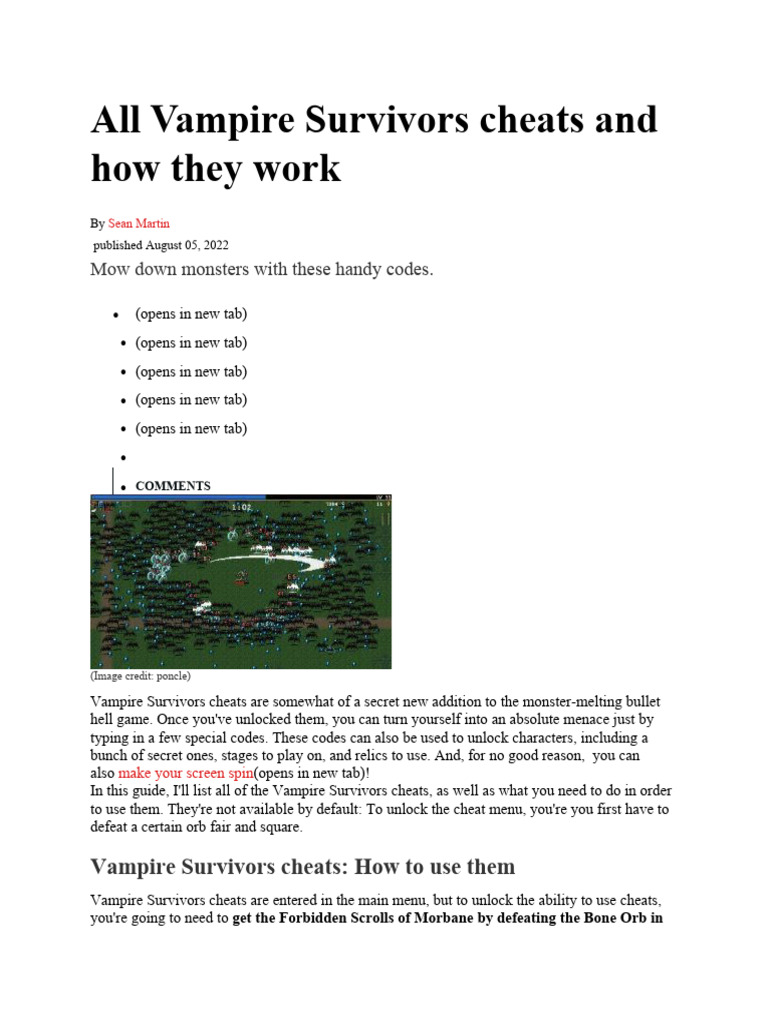 All Vampire Survivors Cheats and How They Work PDF