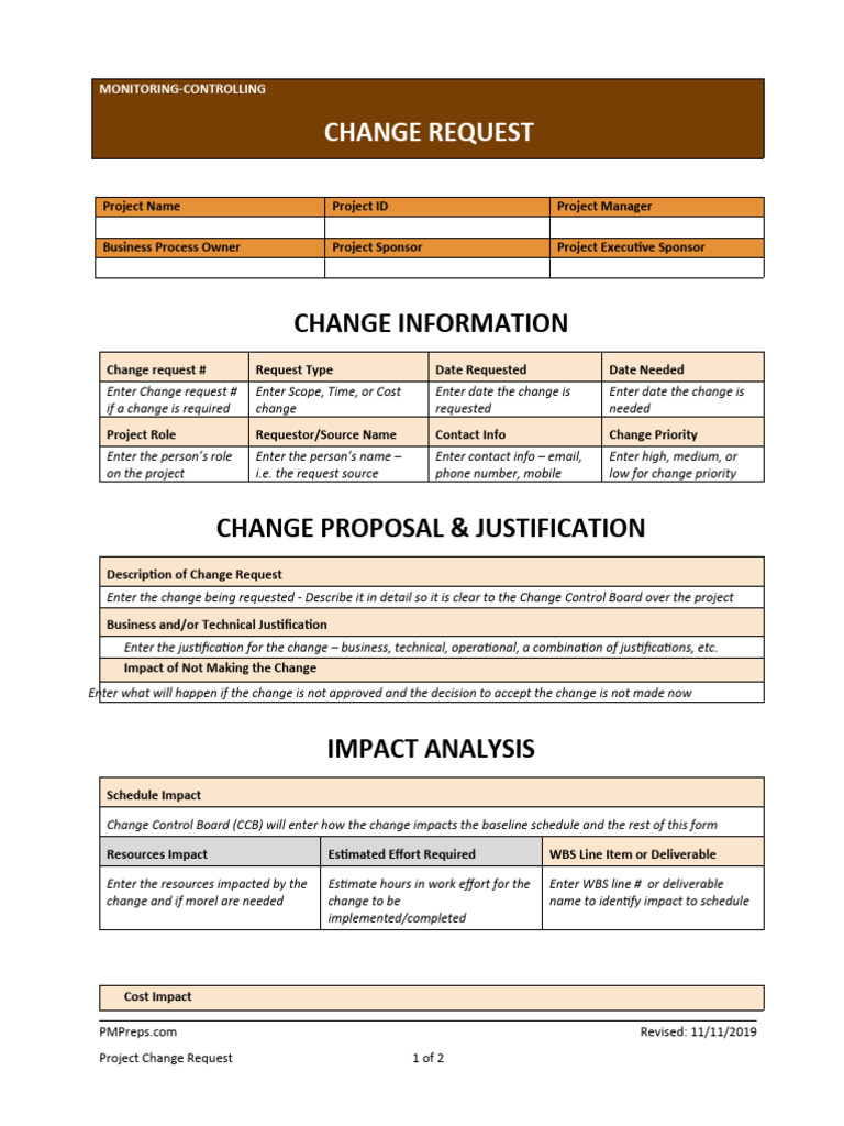Project Change Request Template | PDF | Business