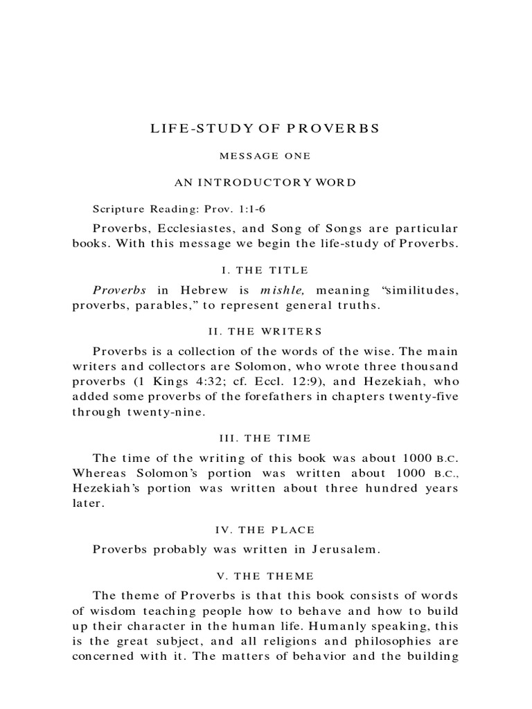 Life-Study of Proverbs | PDF | Book Of Proverbs | Wisdom