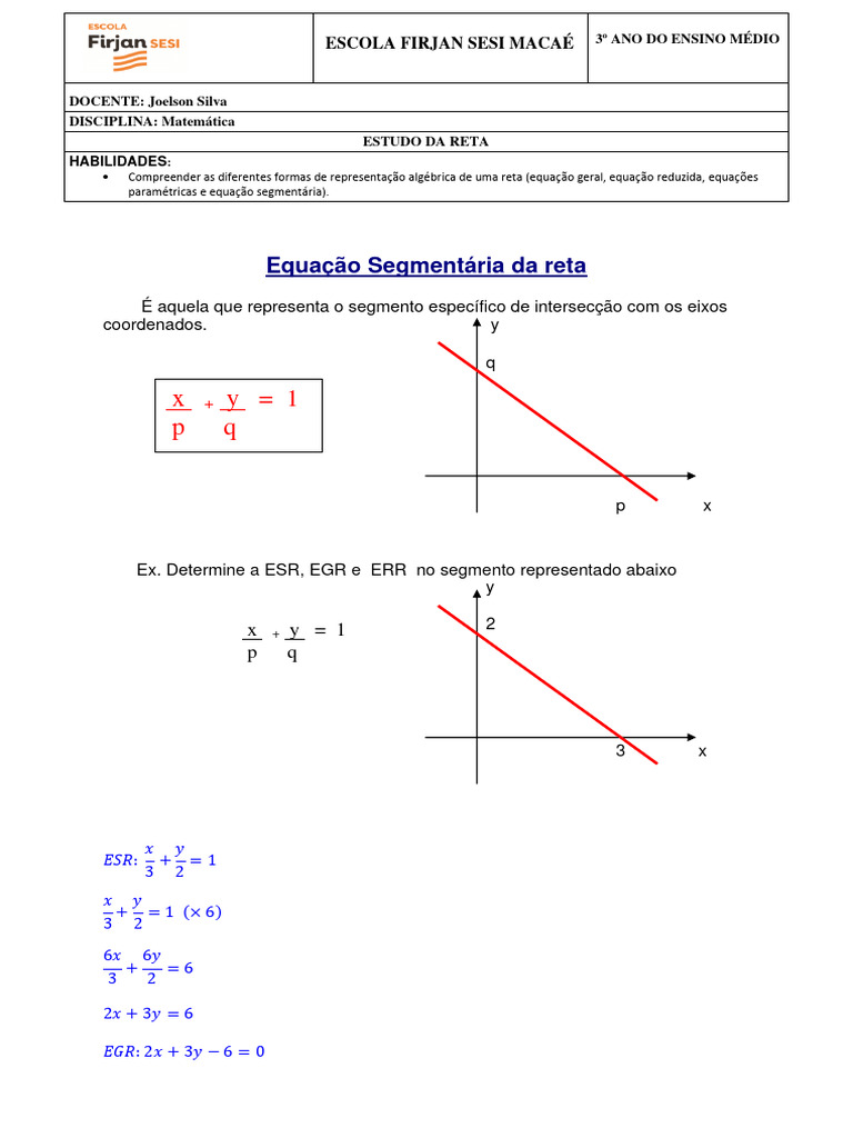 Equação Segmentária Da Reta | PDF | Equações | Linha (Geometria)