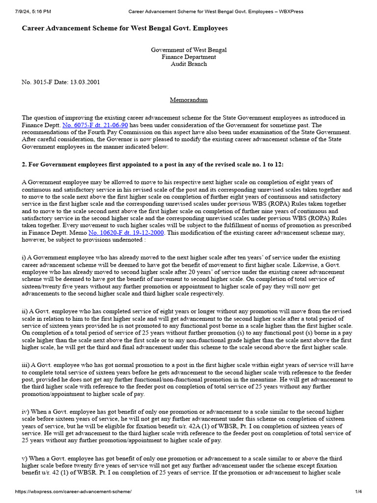 Modified Career Advancement Scheme WB | PDF | Government | Justice