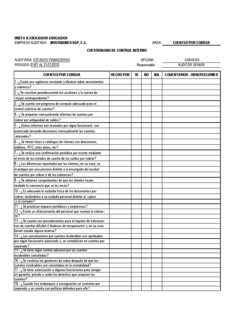 Cuestionarios Control Interno Auditoria 1 Cuentas Por Cobrar (1)