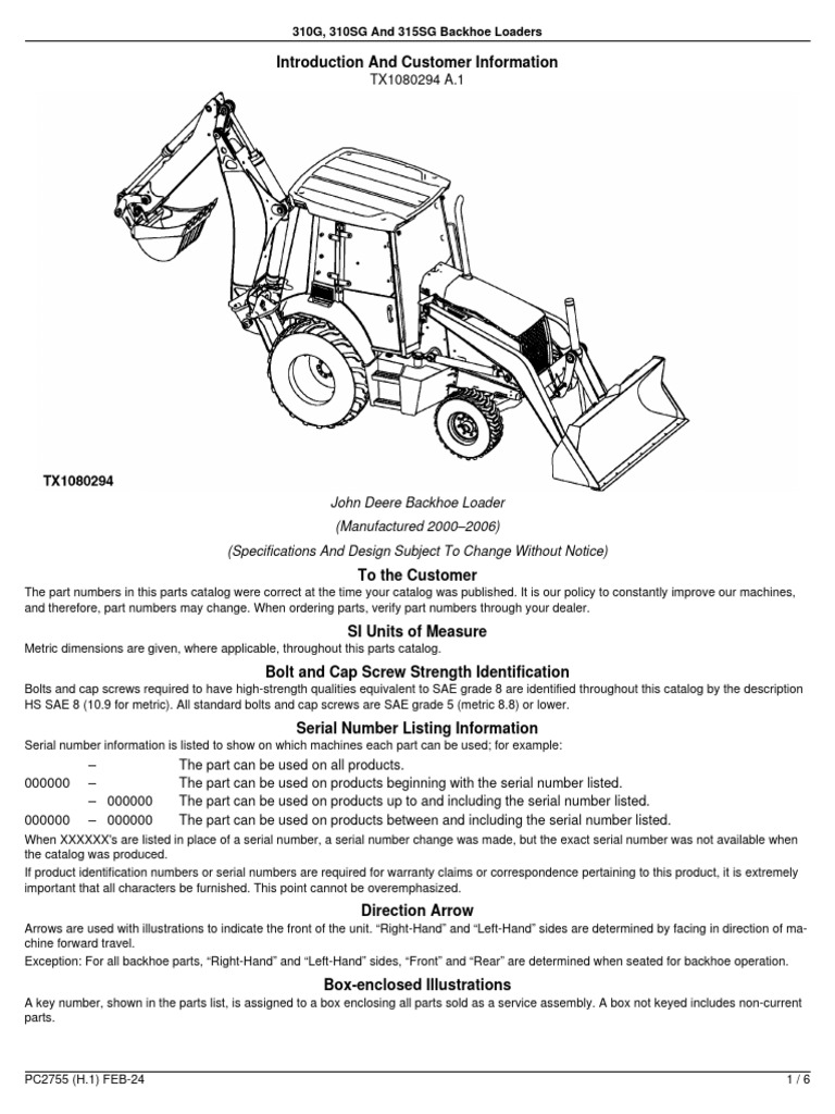 John Deere Backhoe Parts Catalog | PDF | Screw | Loader (Equipment)