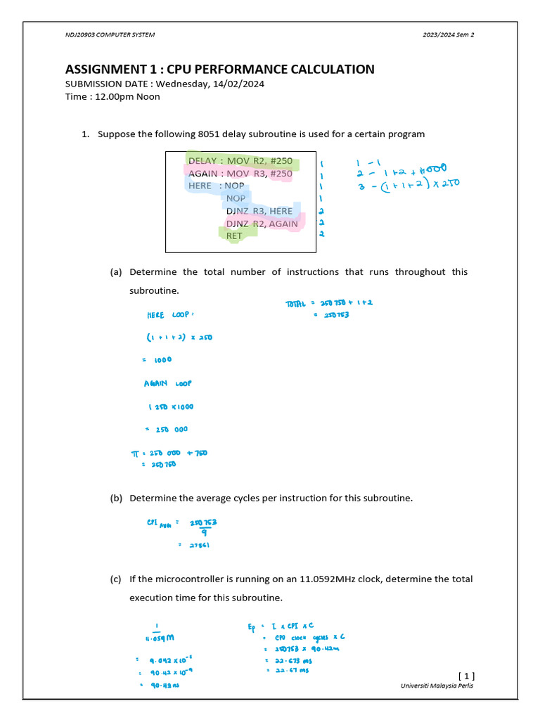 CPU Performance Calculation Assignment | PDF | Central Processing Unit ...