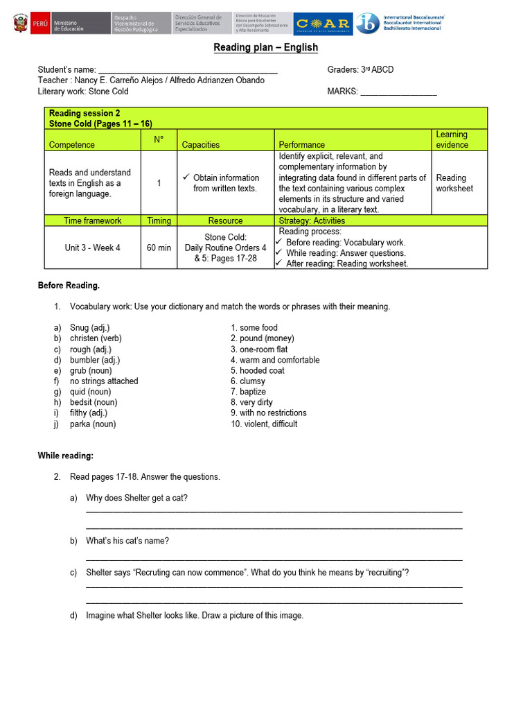 Reading Session 3 - STONE COLD | PDF | Adjective | Cognitive Science