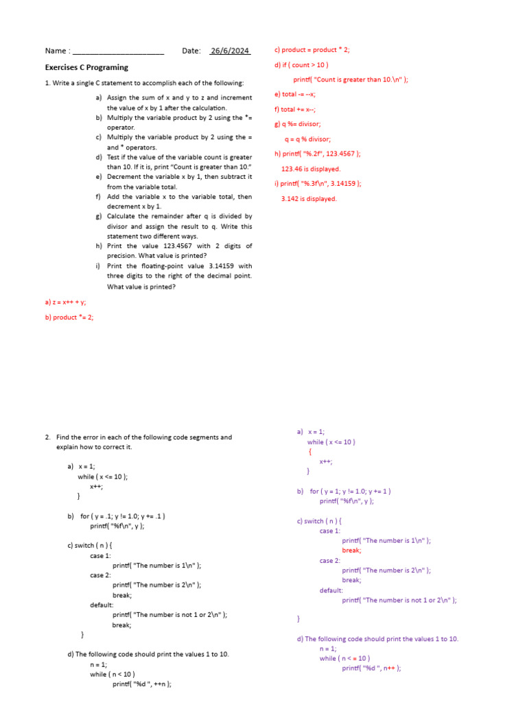Answer Exercises Fundamnetal C Programming | PDF | Computer Engineering ...