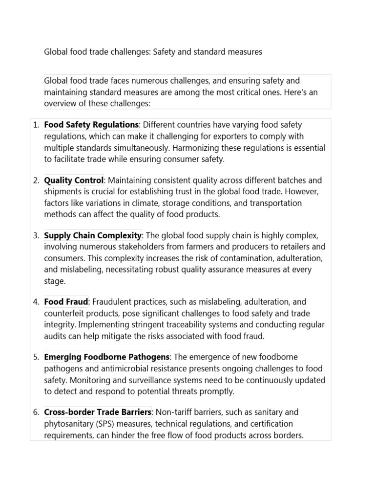 Global Food Trade Safety Challenges | PDF | Food Safety | Internet Of ...