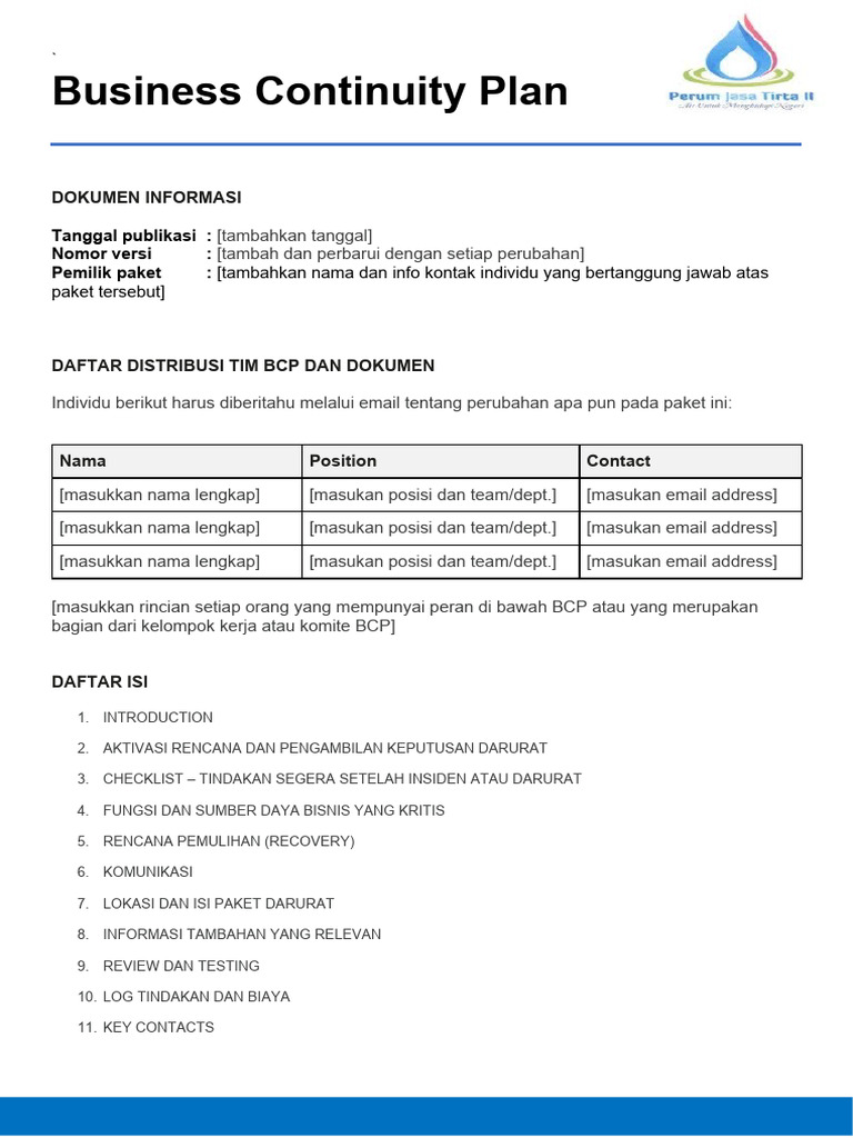 Rencana Kontinuitas Bisnis Terperinci | PDF