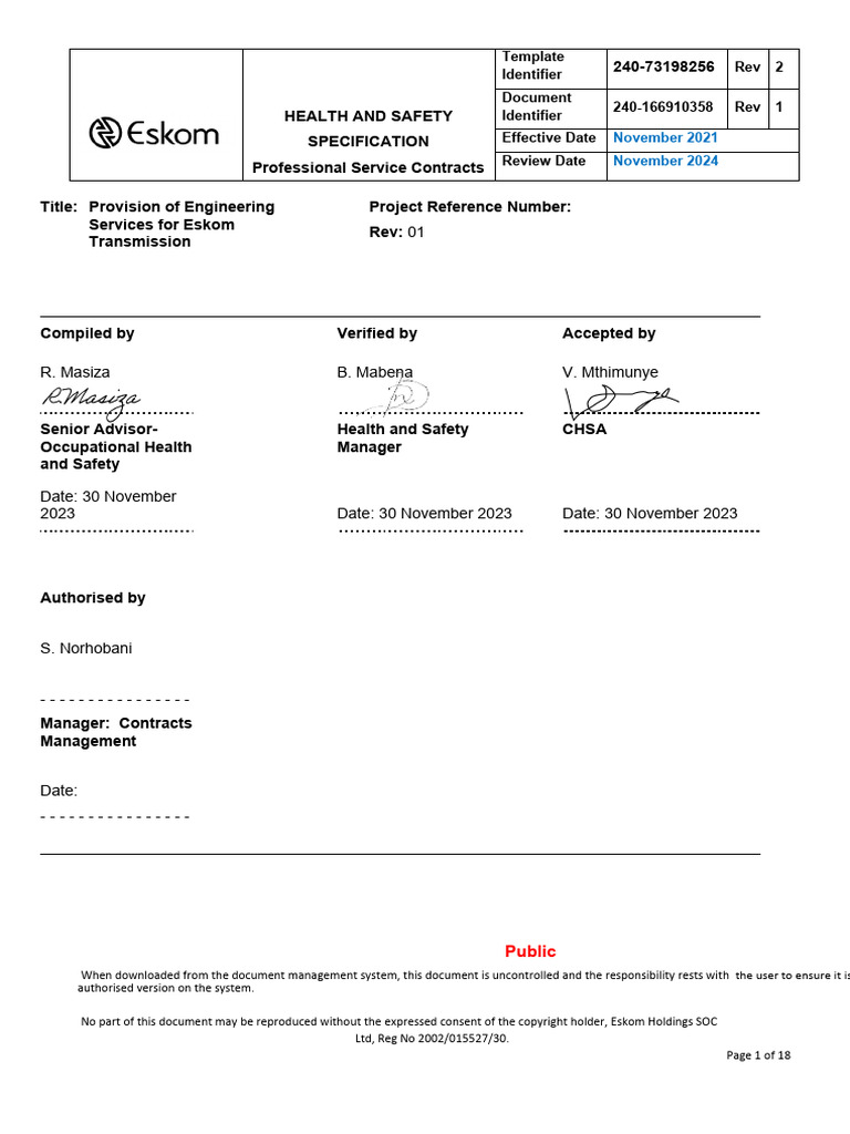 20230529_NonConstruction Works Health and Safety Specification