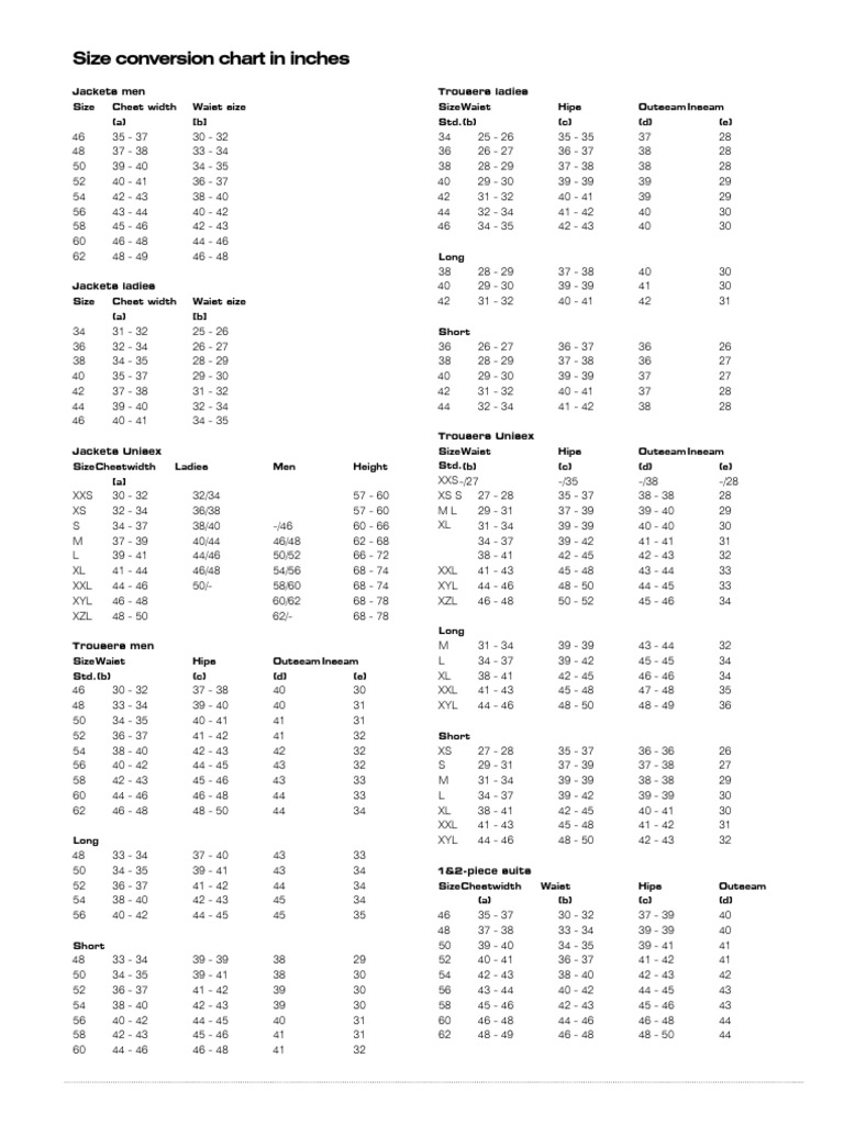 Size Conversion Chart for Clothing | PDF | Clothing | Fashion