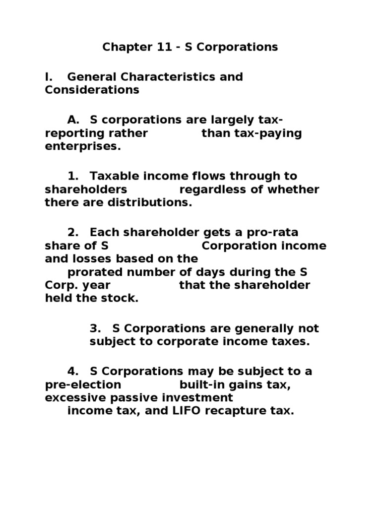 Ch 11 Notes S Corporation Corporate Tax