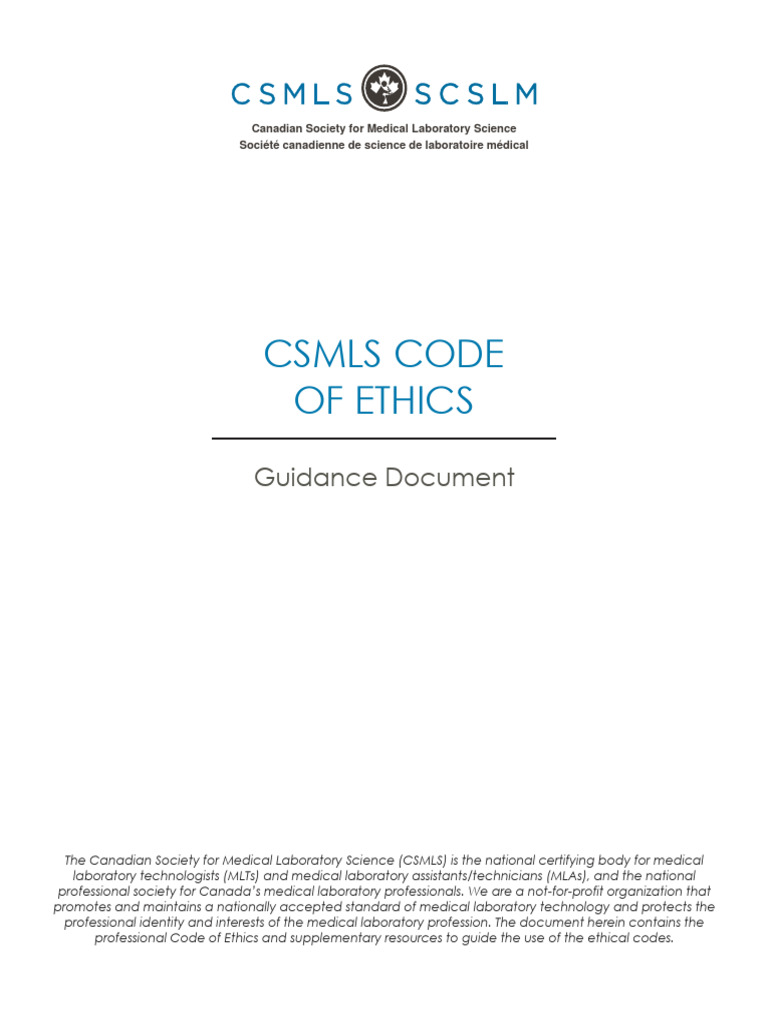 CSMLS Code of Ethics Guidance Document | PDF | Medical Ethics | Medical ...