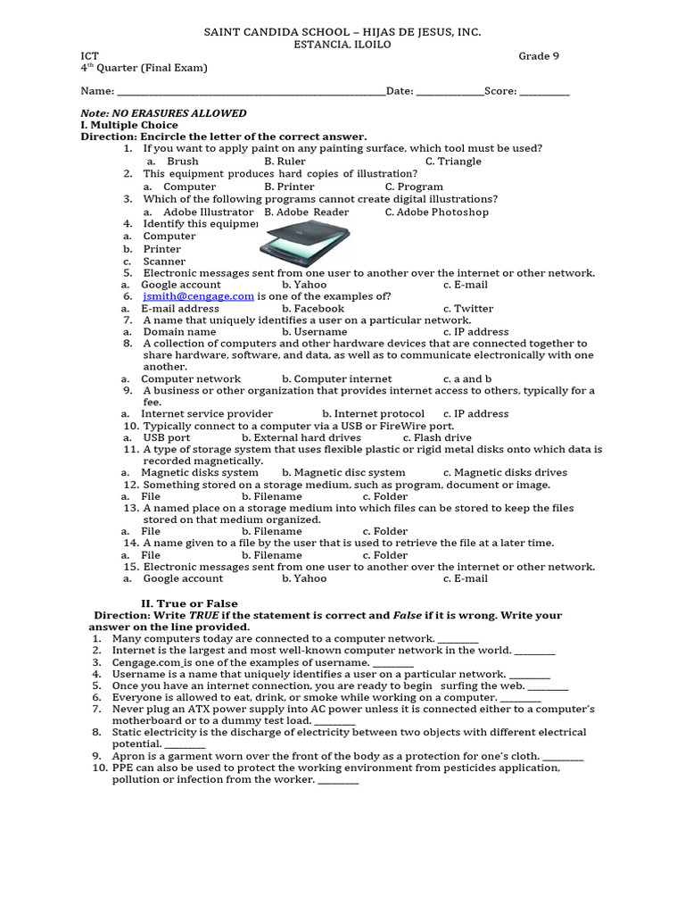 Grade 9 fisrt mastery test for second grading pdf computer file