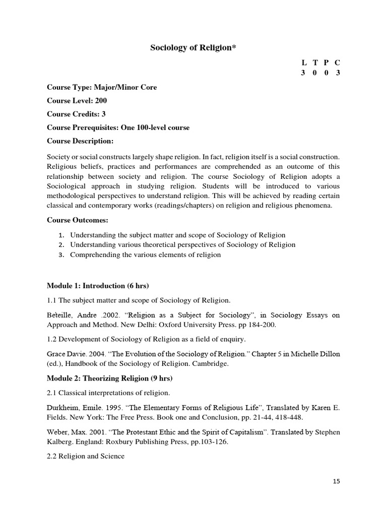 Sociology of Religion Course Syllabus | PDF | Sociology | Rituals