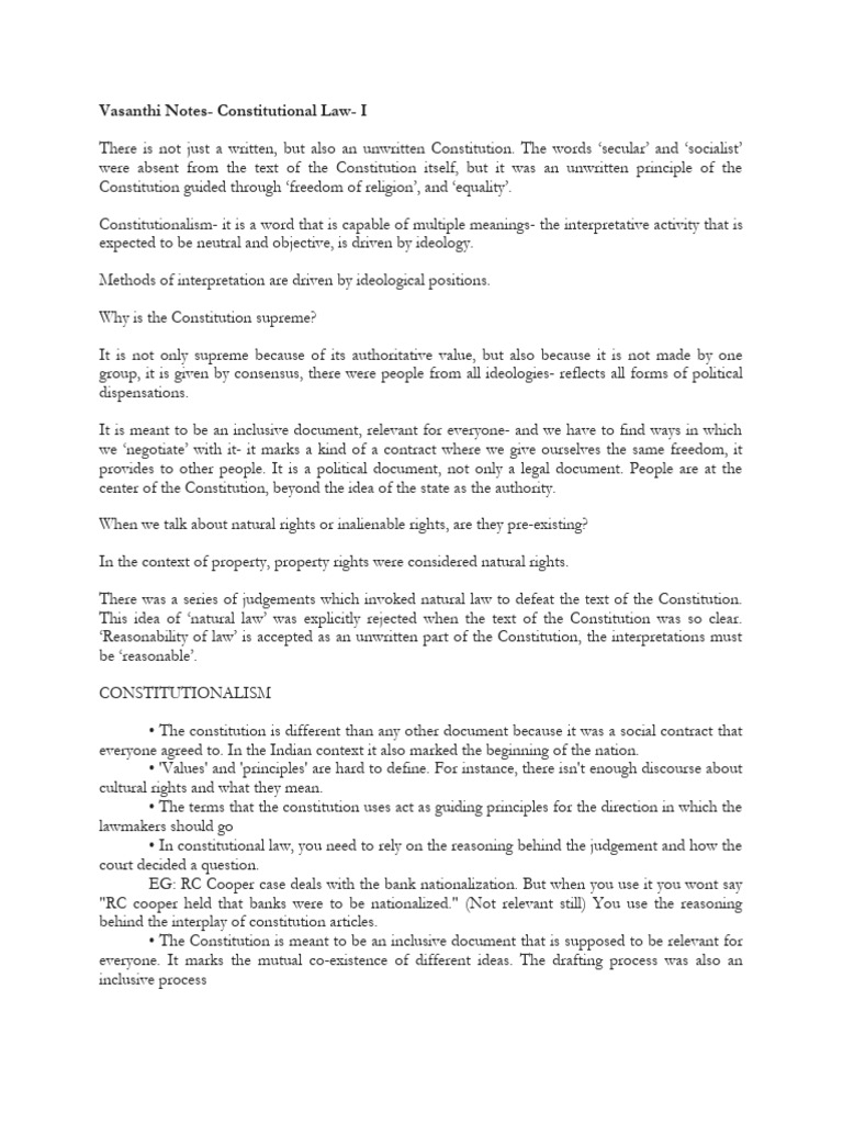 Constitutional Law - Vasanthi Notes | PDF | Constitution | Democracy